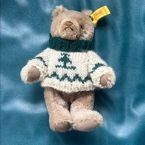 Steiff Holiday Teddy Bear with Green and Cream Sweater